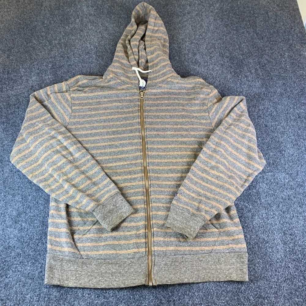 The North Face Hoodie Mens Large Gray Brown Striped Full Zip Good Outdoor Pocket